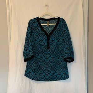 Penningtons Teal and Black Patterned Tunic